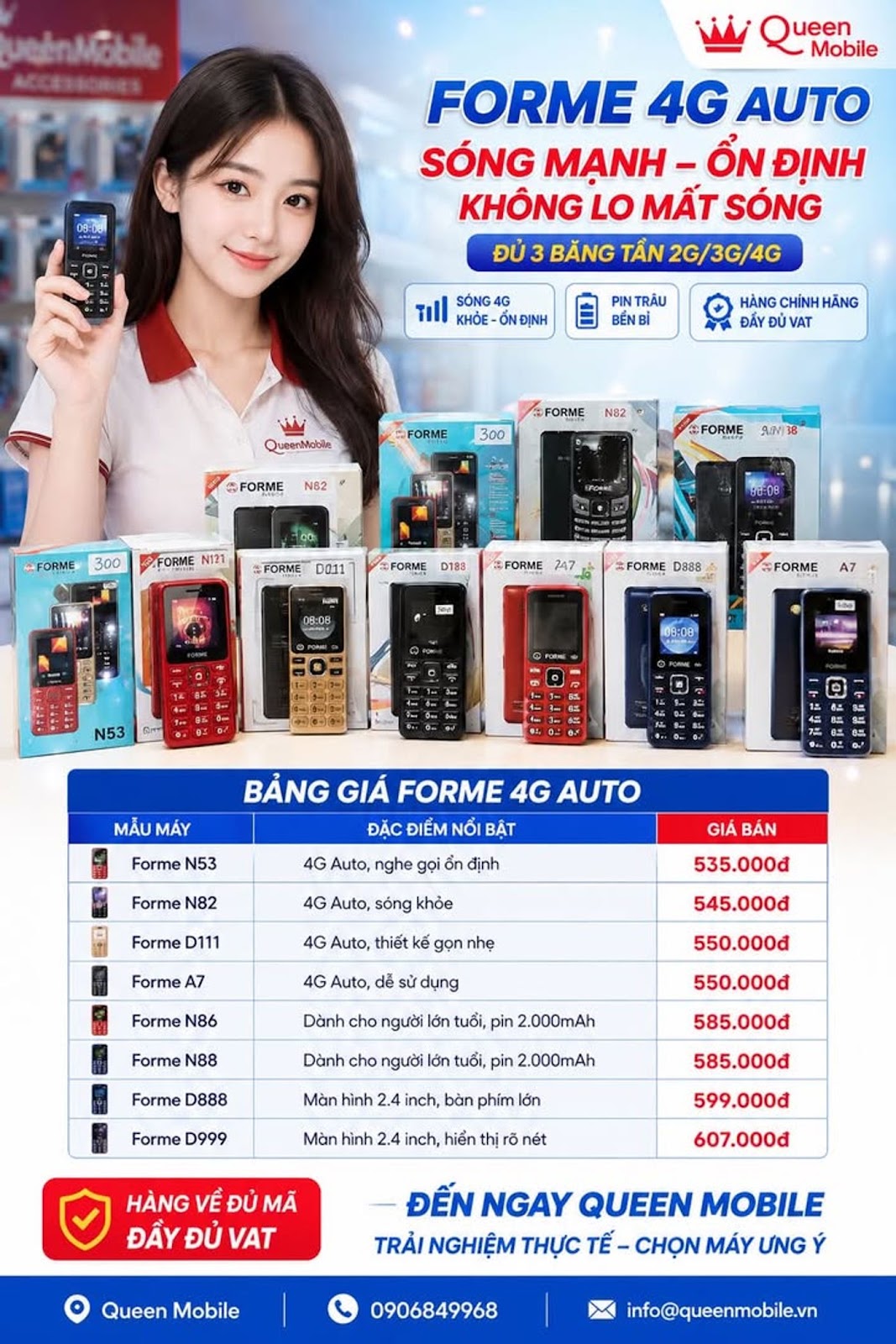 📱 Bảng giá điện thoại Forme 4G Auto chính hãng tại Queen Mobile