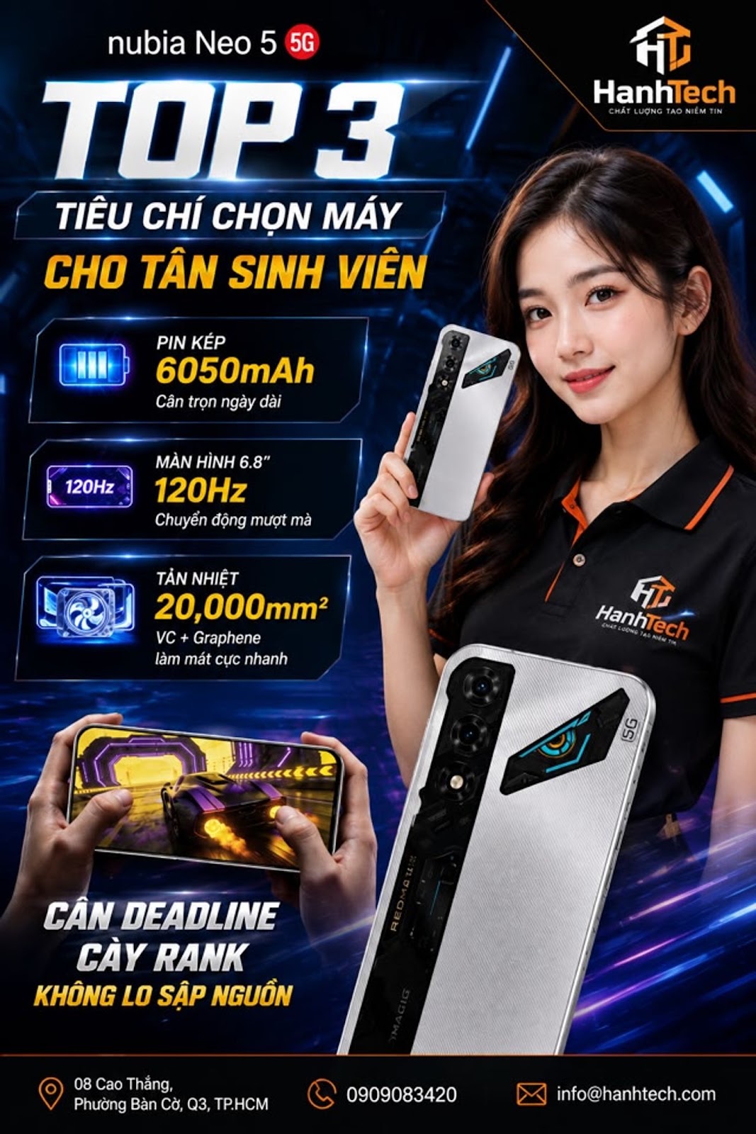 Nubia Neo 5 5G – Pin 6.050mAh, màn hình 120Hz, sinh ra cho những trận game dài #Nubia #NubiaNeo5 #NubiaNeo55G #GamingPhone #DienThoaiGaming #HanhTech #TanSinhVien #Pin6050mAh #ManHinh120Hz #CongNghe