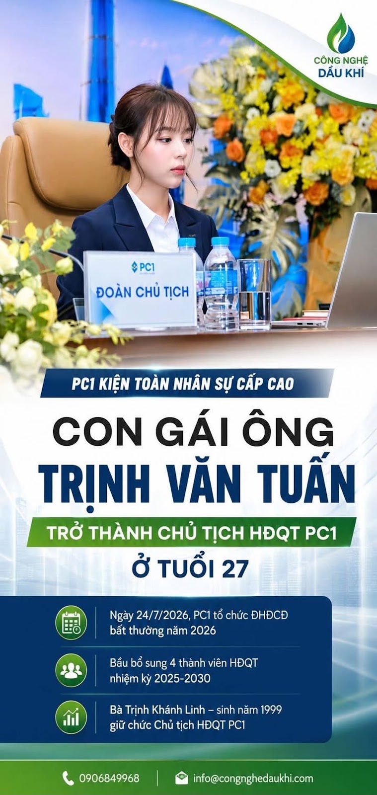 Con gái ông Trịnh Văn Tuấn giữ chức Chủ tịch HĐQT PC1 sau đợt kiện toàn nhân sự