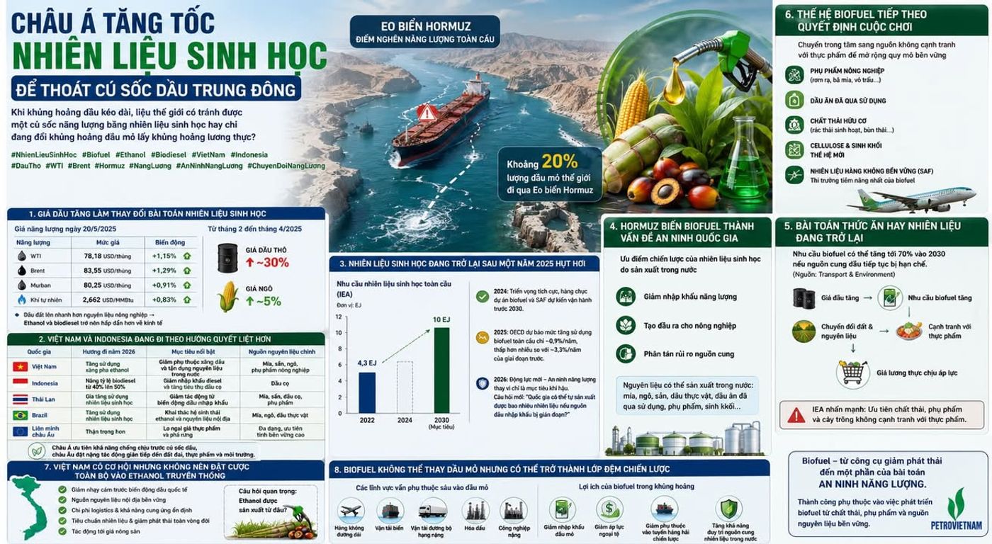 Châu Á tăng tốc nhiên liệu sinh học để thoát cú sốc dầu Trung Đông #NhienLieuSinhHoc #Biofuel #Ethanol #Biodiesel #VietNam #Indonesia #DauTho #WTI #Brent #Hormuz #NangLuong #AnNinhNangLuong #ChuyenDoiNangLuong