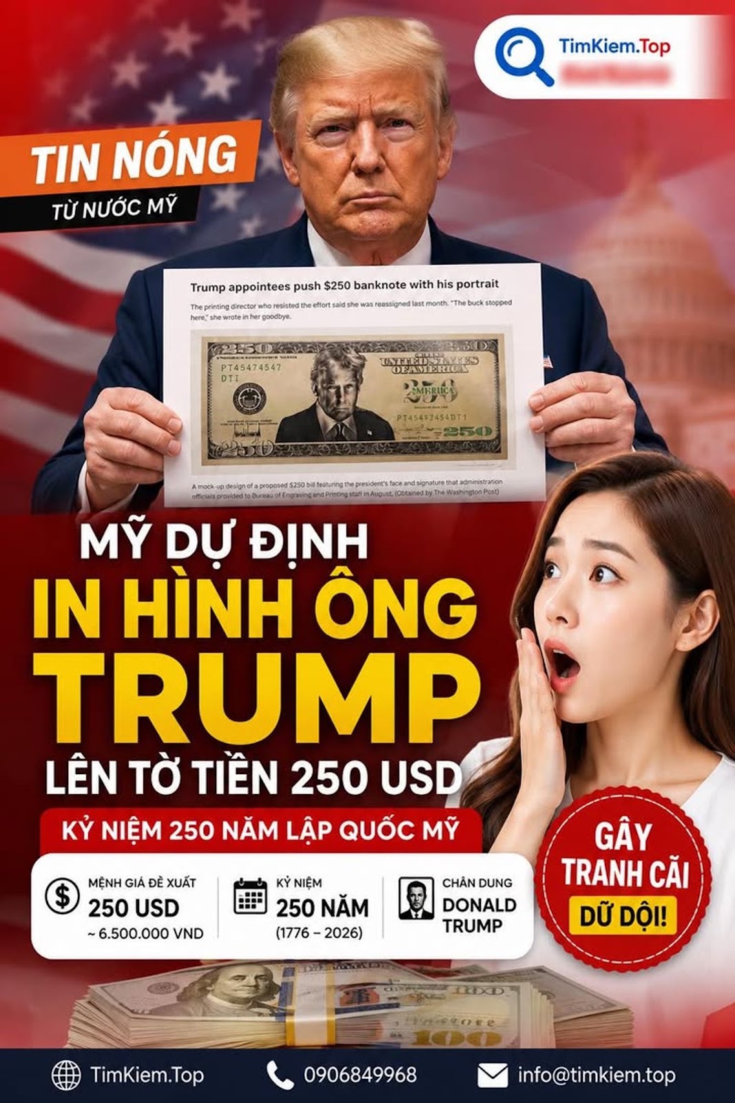 MỸ DỰ ĐỊNH IN HÌNH ÔNG TRUMP LÊN TỜ TIỀN 250 USD 🌿🤔