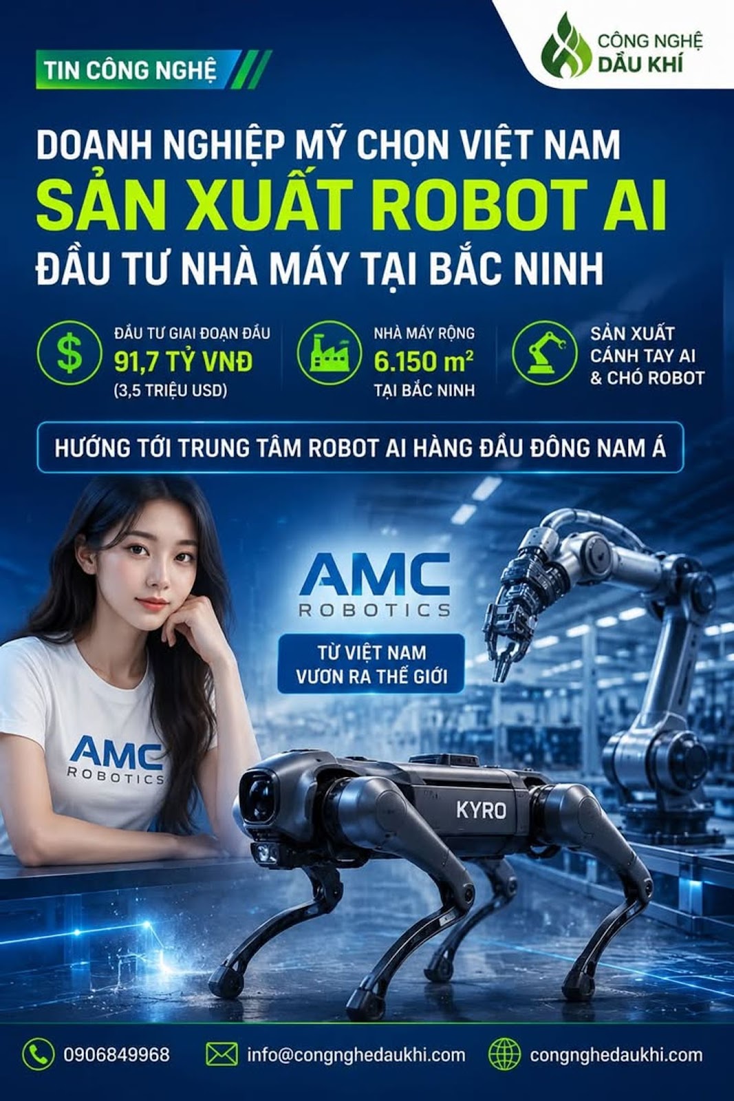 Doanh nghiệp Mỹ chọn Việt Nam sản xuất robot AI, đầu tư nhà máy tại Bắc Ninh hướng tới chế tạo chó robot