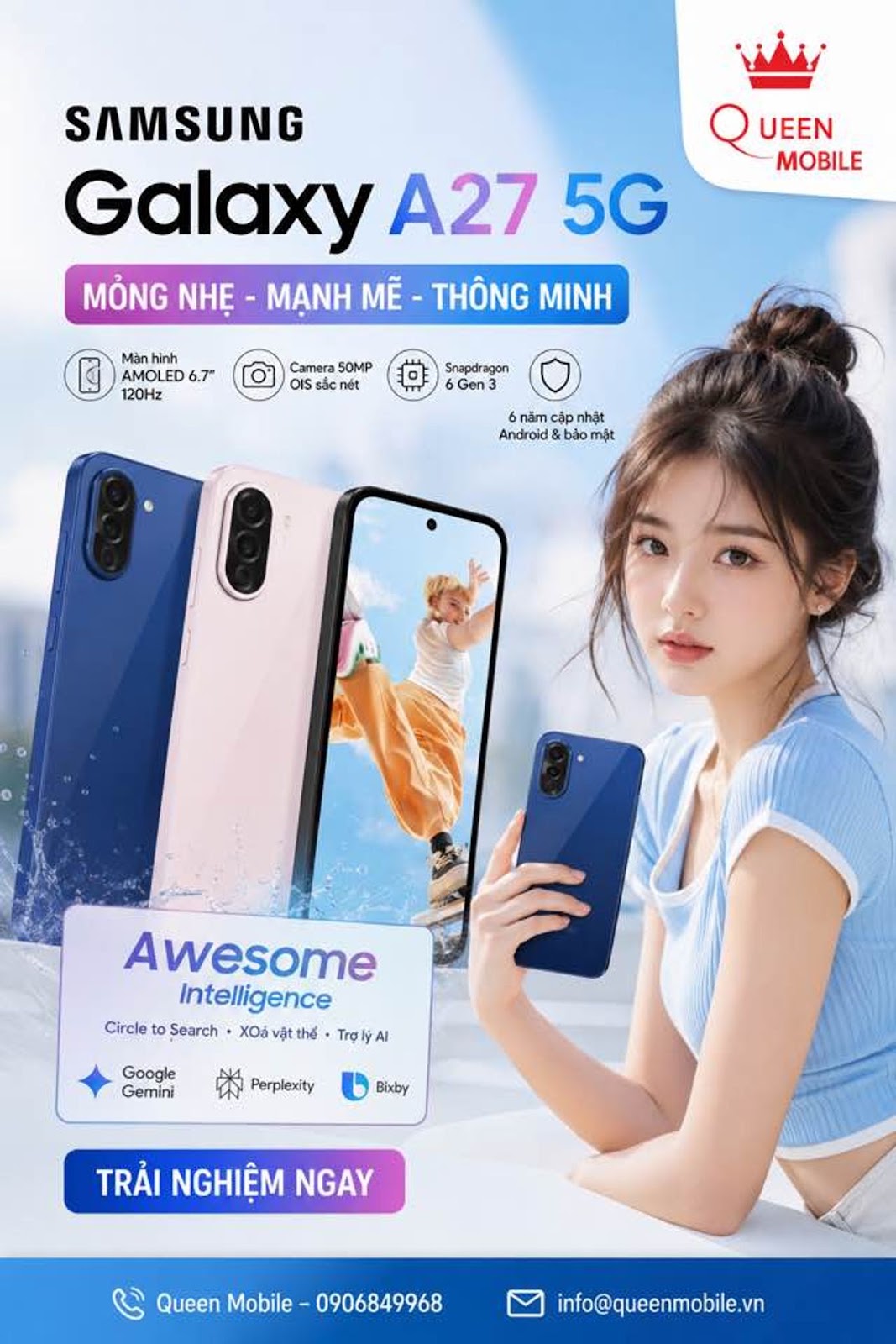 Samsung Galaxy A27 5G chính thức ra mắt với màn hình Infinity O, Snapdragon 6 Gen 3 và cam kết 6 năm cập nhật phần mềm #Samsung #GalaxyA27 #GalaxyA275G #GalaxyA #Android16 #OneUI85 #Snapdragon6Gen3 #SamsungKnox #CôngNghệ #Smartphone #5G