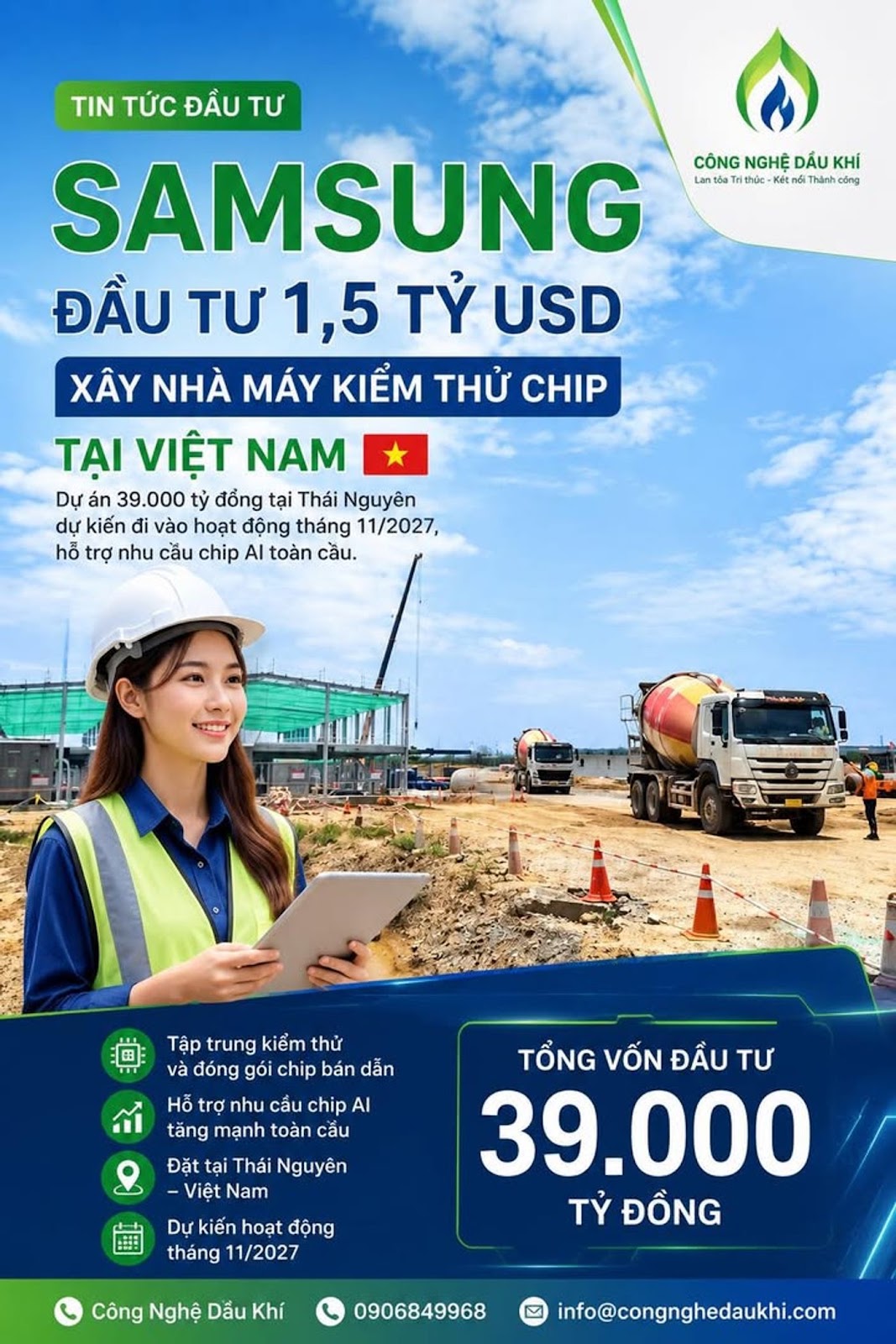 SAMSUNG ĐẦU TƯ 1,5 TỶ USD XÂY NHÀ MÁY KIỂM THỬ CHIP TẠI VIỆT NAM