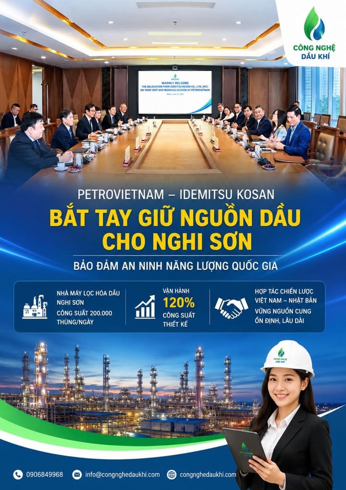 Ngày 12/6/2026, Tổng Giám đốc Petrovietnam Lê Mạnh Cường đã tiếp và làm việc với đoàn công tác Idemitsu Kosan (Nhật Bản) nhằm trao đổi về công tác bảo đảm nguồn cung năng lượng, đồng thời thảo luận định hướng hợp tác giữa hai bên trong thời gian tới.