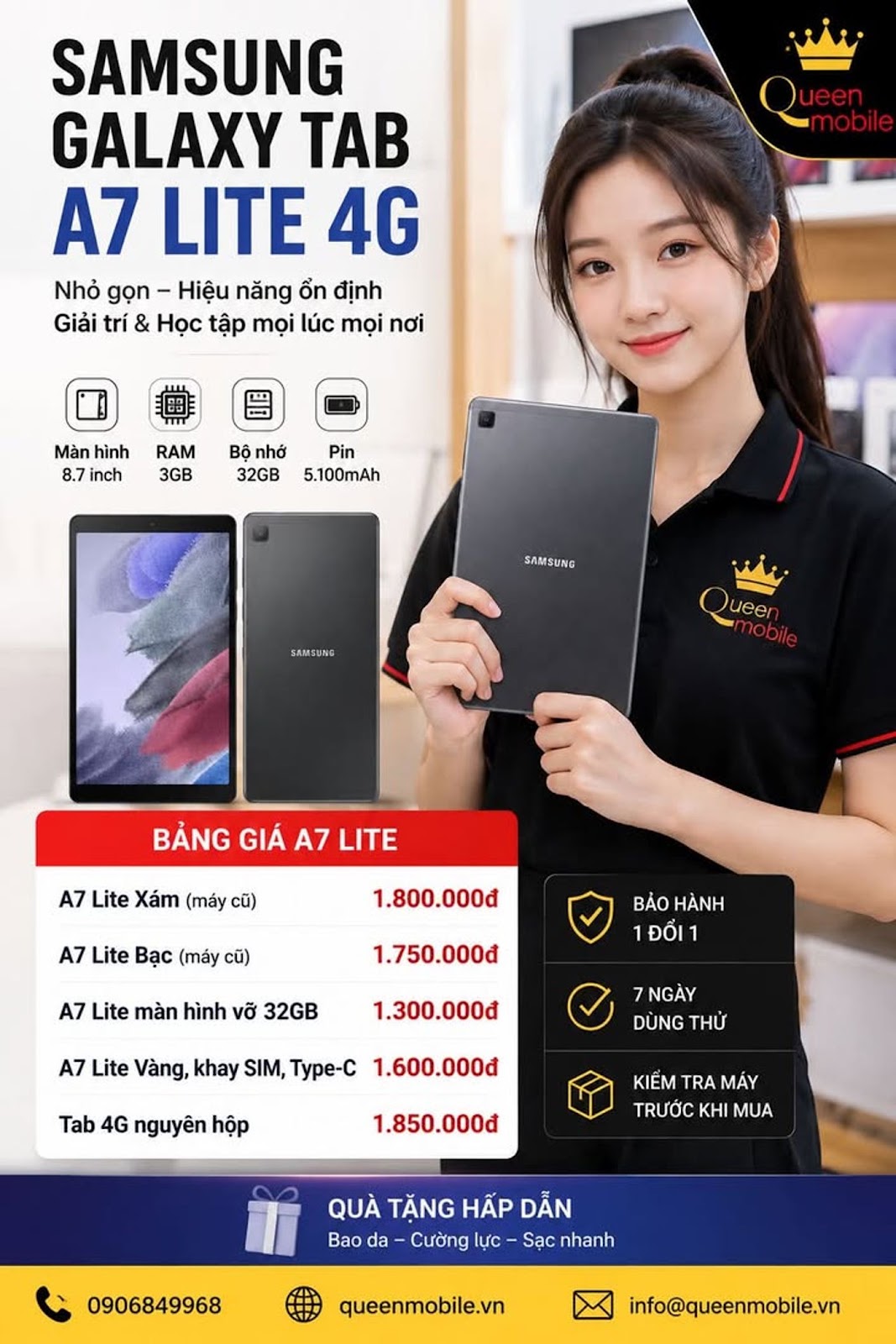 SAMSUNG GALAXY TAB A7 LITE 4G – TABLET SAMSUNG GIÁ TỐT, NHỎ GỌN DỄ DÙNG 📱🌿