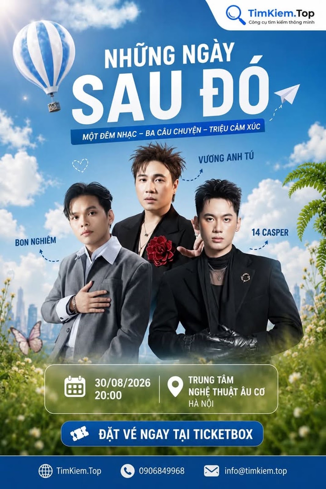 Những Ngày Sau Đó đưa Vương Anh Tú, 14 Casper và Bon Nghiêm lên cùng sân khấu tại Hà Nội ngày 30/08/2026 #NhữngNgàySauĐó #VươngAnhTú #14Casper #BonNghiêm #TheBlueverse #Ticketbox #ÂuCơ #Concert #ĐêmNhạc #Vpop #ÂmNhạcViệtNam