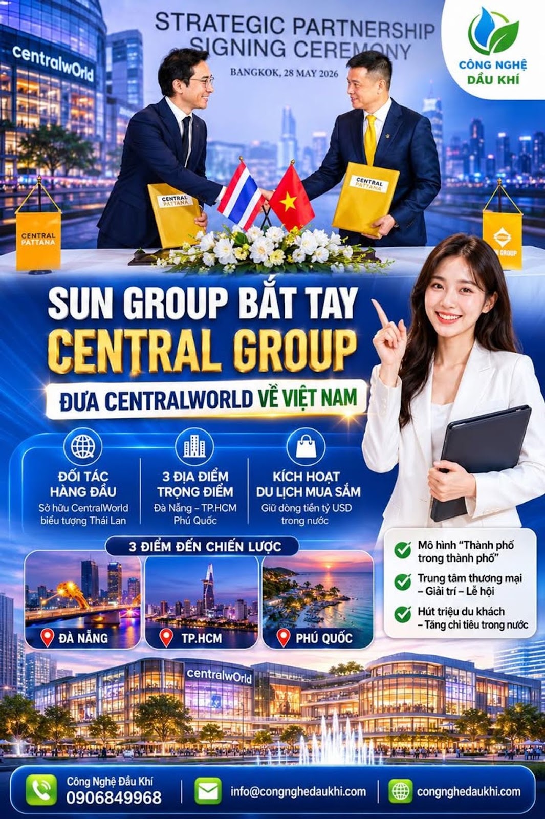 SUN GROUP BẮT TAY CENTRAL GROUP ĐƯA “ĐẾ CHẾ” CENTRALWORLD VÀO VIỆT NAM  #SunGroup #CentralGroup #CentralWorld #BatDongSan #BanLe #DaNang #PhuQuoc #TPHCM #KinhTeVietNam #DauTu #ShoppingTourism