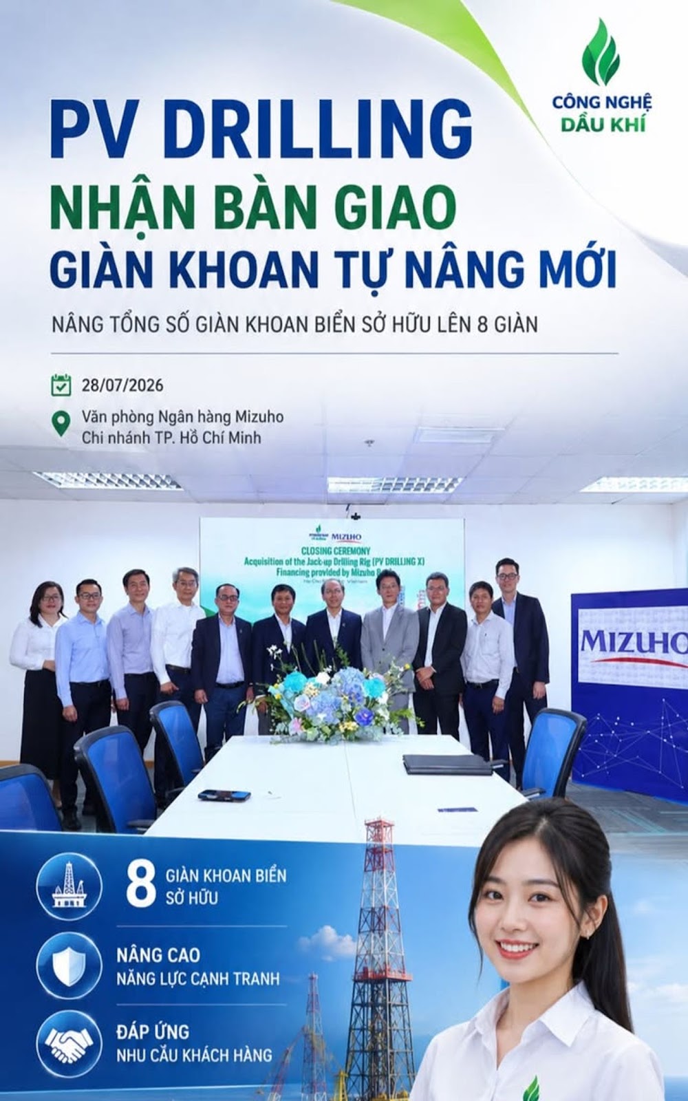 PV Drilling nhận bàn giao quyền sở hữu giàn khoan tự nâng mới đầu tư, mở rộng đội tàu lên 8 giàn khoan biển #PVDrilling #Petrovietnam #PetroTimes #GiànKhoan #KhoanDầuKhí #NăngLượng #DầuKhí #Mizuho #PVD #OffshoreDrilling