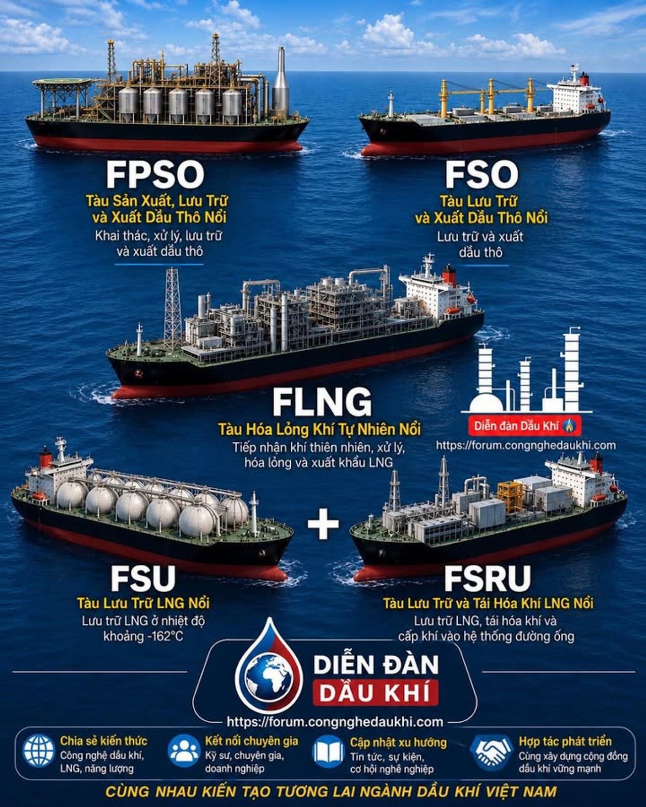 FPSO, FSO, FLNG, FSU và FSRU – Những “Siêu Nhà Máy Nổi” Đang Vận Hành Ngành Dầu Khí Và LNG Toàn Cầu