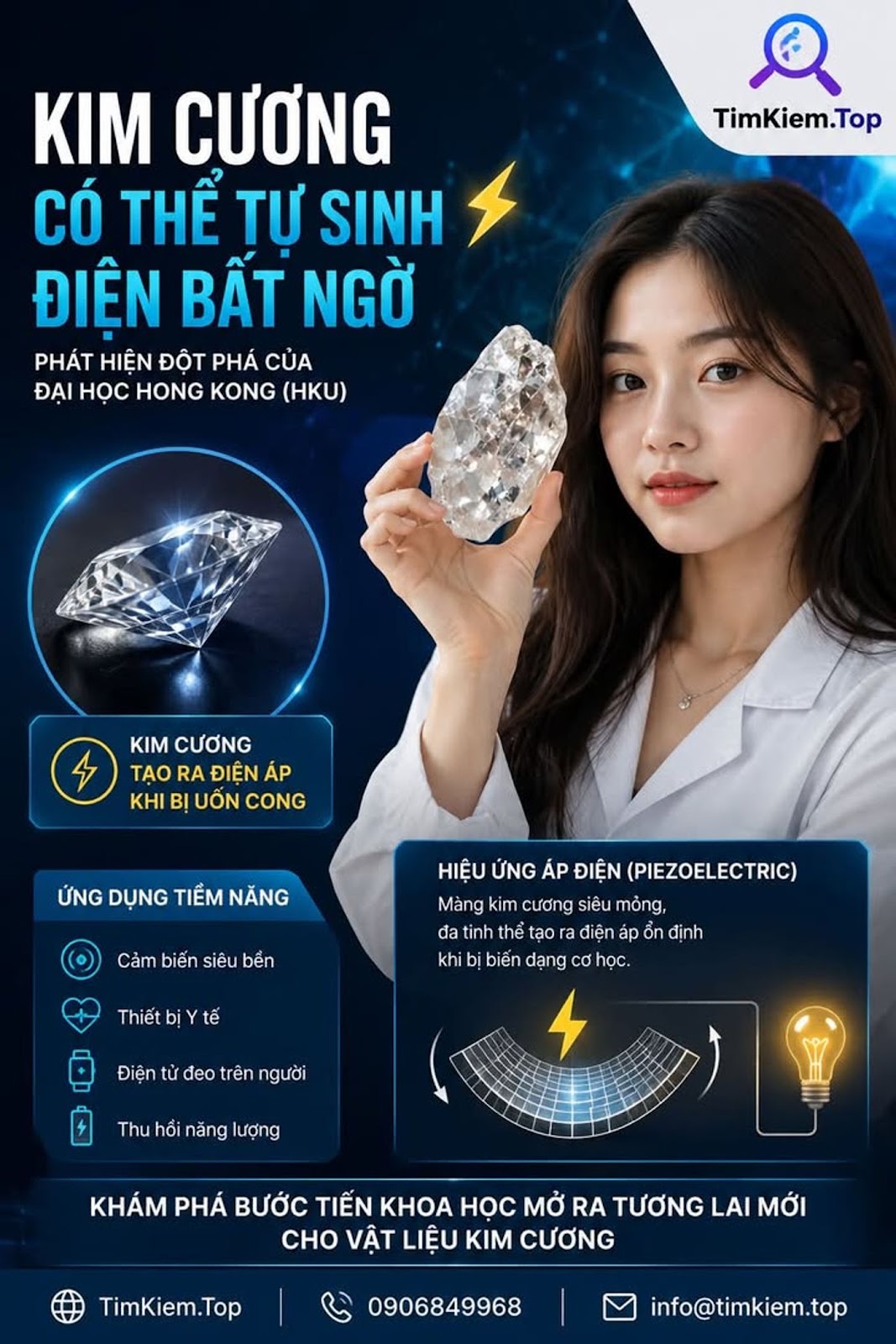 Kim cương lần đầu được chứng minh có hiệu ứng áp điện, mở ra hướng phát triển cảm biến và thiết bị tự cấp nguồn #KimCương #Piezoelectric #HKU #ScienceAdvances #VậtLiệu #MEMS #CảmBiến #NăngLượng #KhoaHọc #CôngNghệ