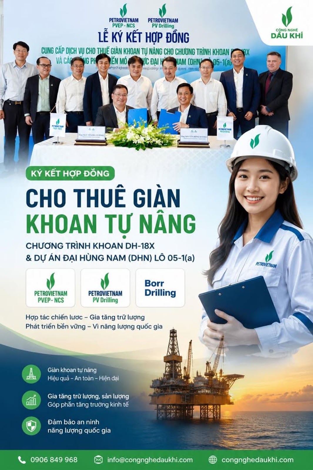 LỄ KÝ KẾT HỢP ĐỒNG GIÀN KHOAN CHO DH-18X VÀ DỰ ÁN ĐẠI HÙNG NAM: BƯỚC TIẾN MỚI CỦA CHIẾN DỊCH GIA TĂNG TRỮ LƯỢNG DẦU KHÍ VIỆT NAM
