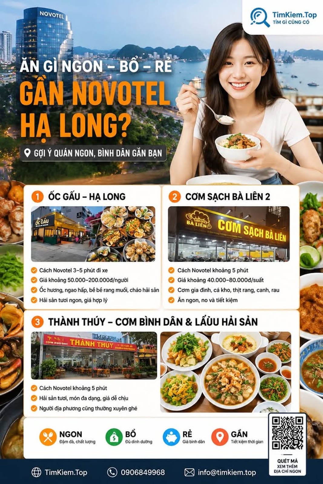 Nếu muốn đúng kiểu người dân Hạ Long hay ăn, mình khuyên đừng ăn ngay mặt biển vì khu đó chủ yếu phục vụ khách du lịch. Người địa phương thường chạy vào đường Anh Đào, Cái Dăm hoặc sang Hòn Gai để ăn, giá mềm hơn.
