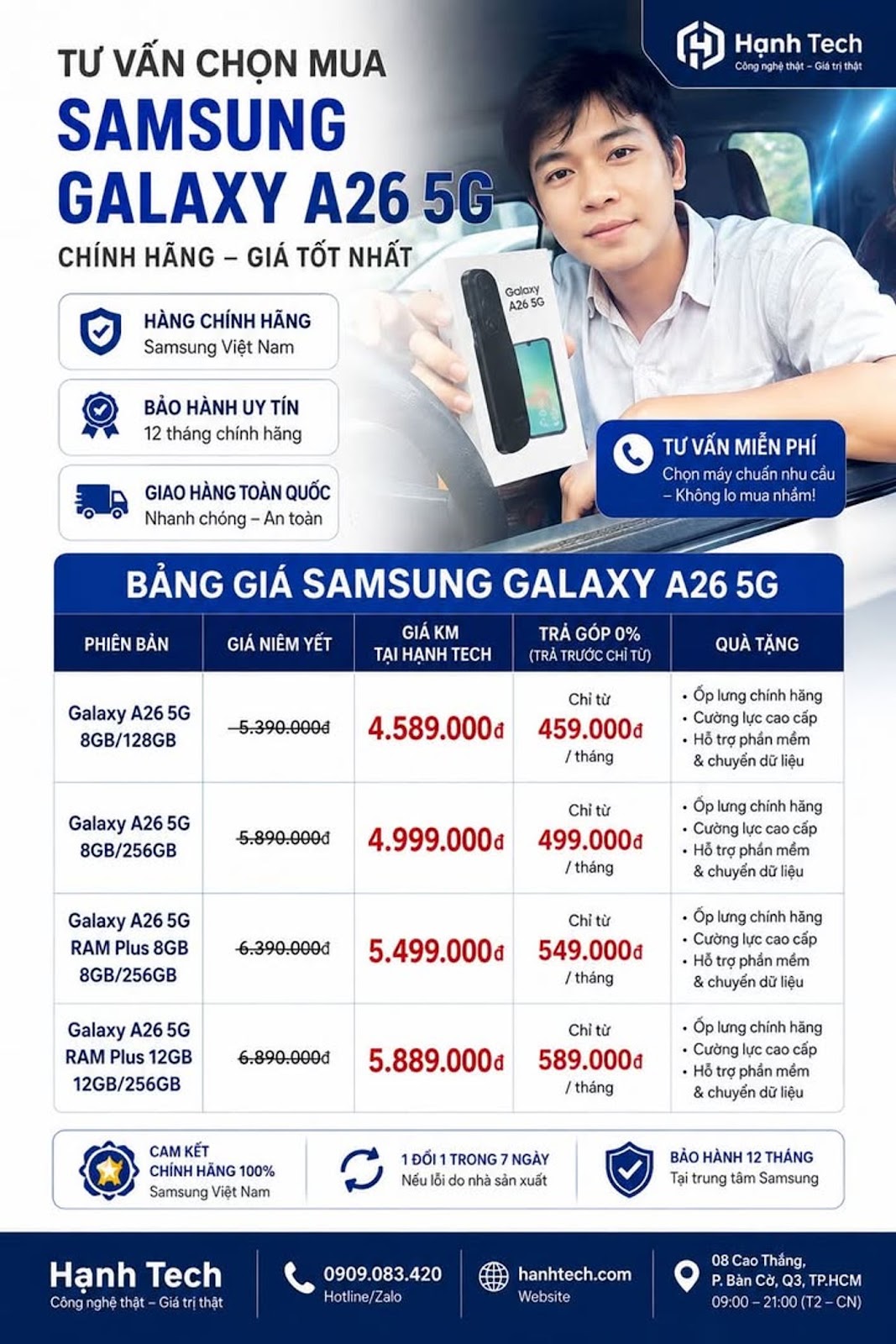 Samsung Galaxy A26 5G chính hãng – Giá tốt, bảo hành Samsung, mua ngay tại Hạnh Tech