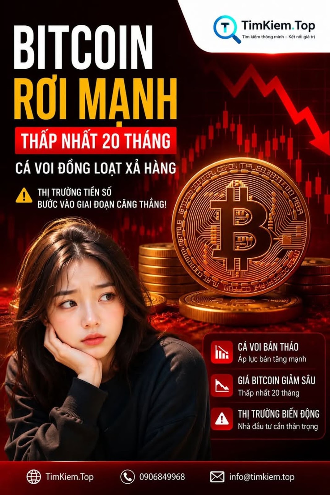 Bitcoin Lao Dốc Mạnh Khi Cá Voi Đồng Loạt Xả Hàng Thị Trường Tiền Số Bước Vào Giai Đoạn Căng Thẳng