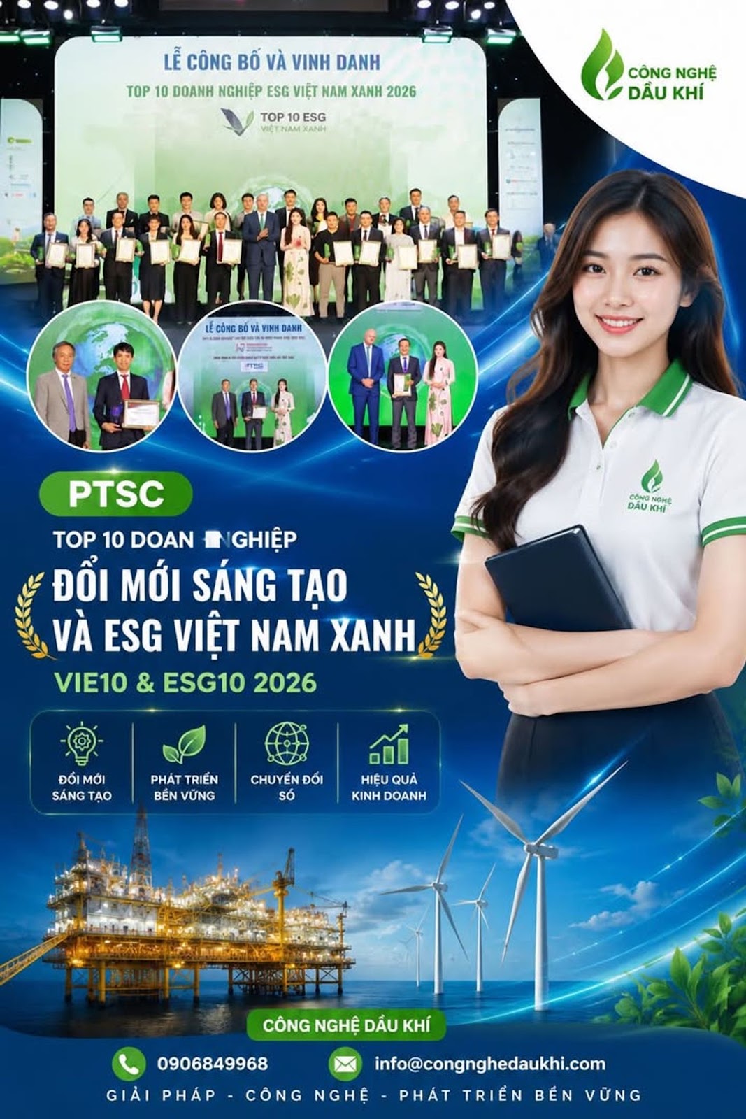 PTSC tiếp tục được vinh danh trong Top 10 Doanh nghiệp Đổi mới sáng tạo và Top 10 Doanh nghiệp ESG Việt Nam Xanh năm 2026