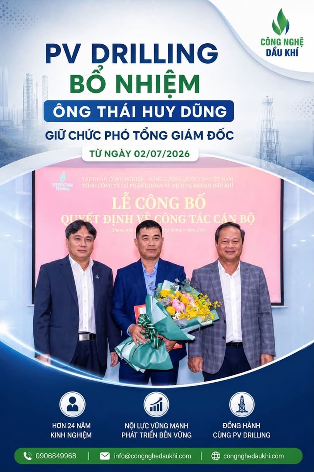 PV Drilling bổ nhiệm ông Thái Huy Dũng giữ chức Phó Tổng Giám đốc từ ngày 2 tháng 7 năm 2026