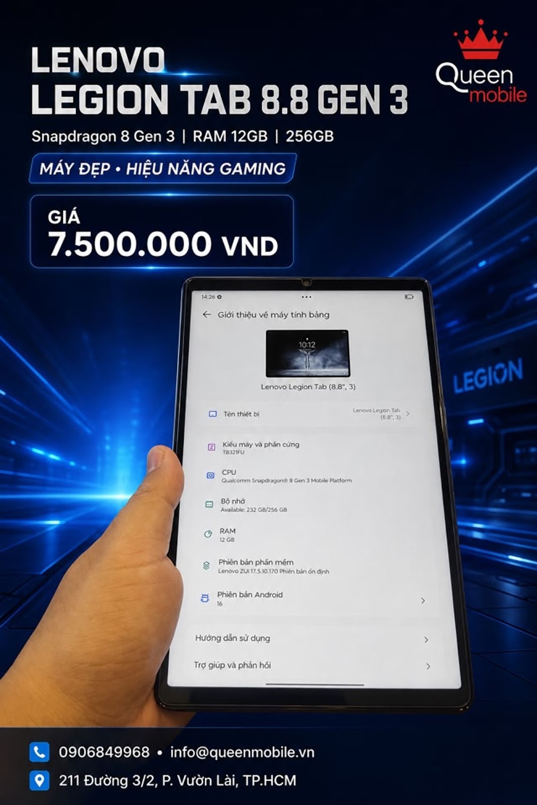 𝗟𝗘𝗡𝗢𝗩𝗢 𝗟𝗘𝗚𝗜𝗢𝗡 𝗧𝗔𝗕 𝟴.𝟴 𝗚𝗘𝗡 𝟯 𝟭𝟮𝗚𝗕 𝟮𝟱𝟲𝗚𝗕 – TABLET GAMING NHỎ GỌN, HIỆU NĂNG CỰC KHỦNG 🔥