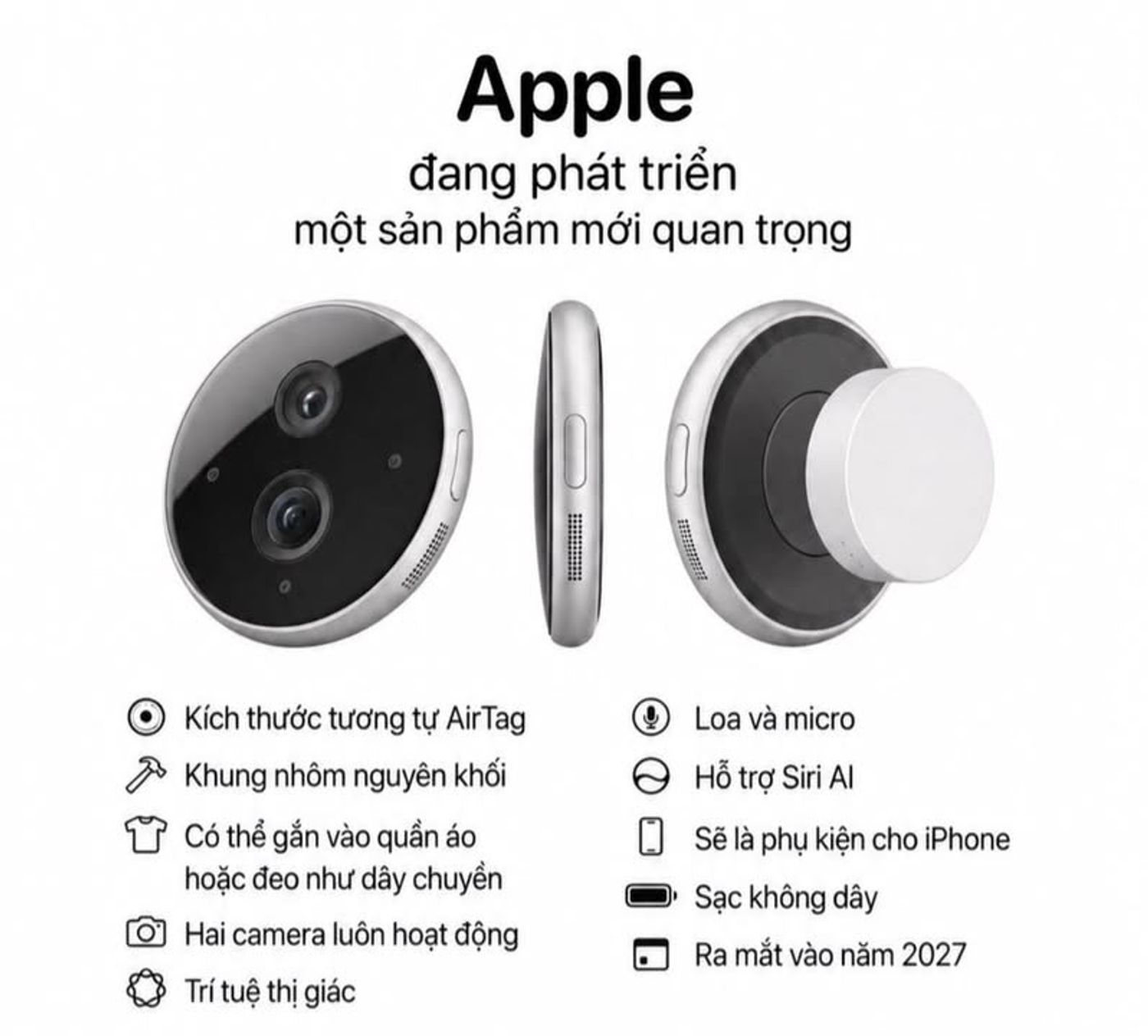 Apple được cho là phát triển thiết bị AI đeo thông minh hoàn toàn mới, có thể ra mắt năm 2027 #Apple #AppleAI #AppleIntelligence #AIWearable #Wearable #AirTag #iPhone #Siri #TinCongNghe #QueenMobile