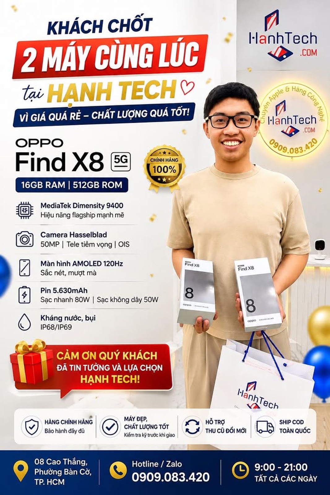 🔥 Khách vui vẻ nhiệt tình chốt liền 2 Chiếc OPPO Find X8 5G 16/512GB Tại Hạnh Tech, do Giá Quá Tốt, Chất Lượng Cao! 💖