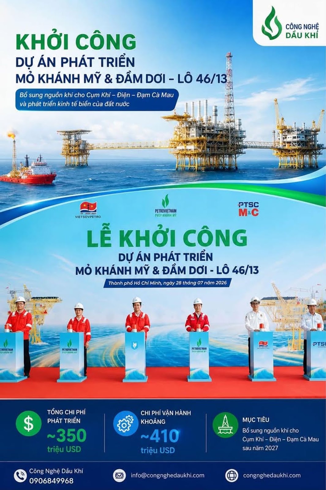 Khởi công Dự án Phát triển mỏ Khánh Mỹ và Đầm Dơi Lô 46/13 thúc đẩy nguồn khí cho Cụm Khí Điện Đạm Cà Mau